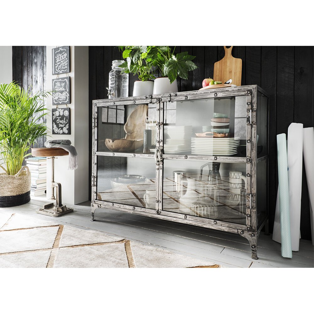 Sideboard Vitrine Ethno im Industrial Stil | Wohnglücklich