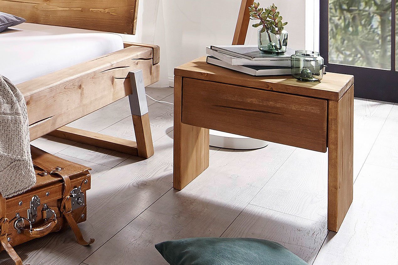 Balkenbett aus Massivholz Kiefer Odense mit Holz Kopfteil Bild 3
