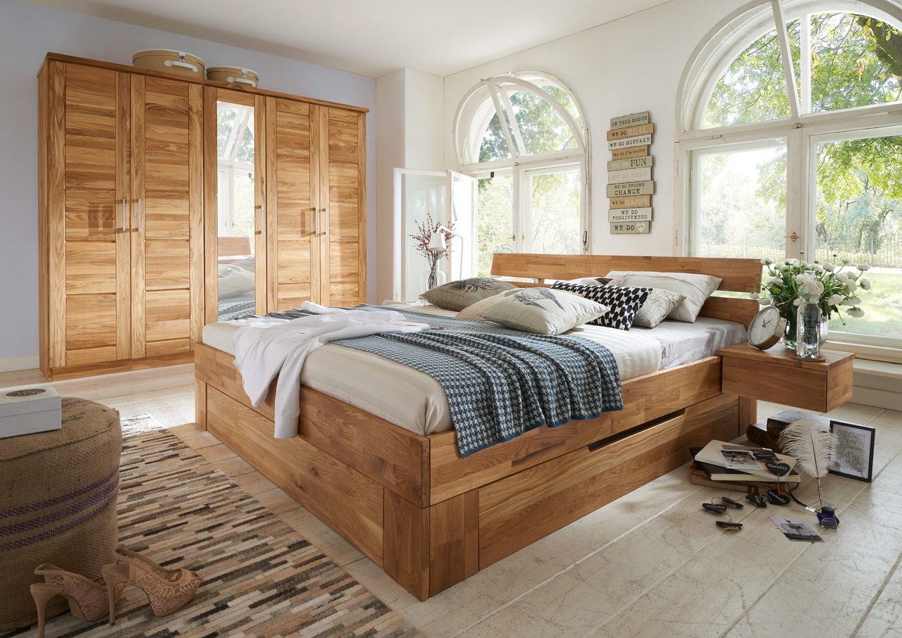 Doppelbett Schlafzimmer Wildeiche Massiv NECST Bild 6