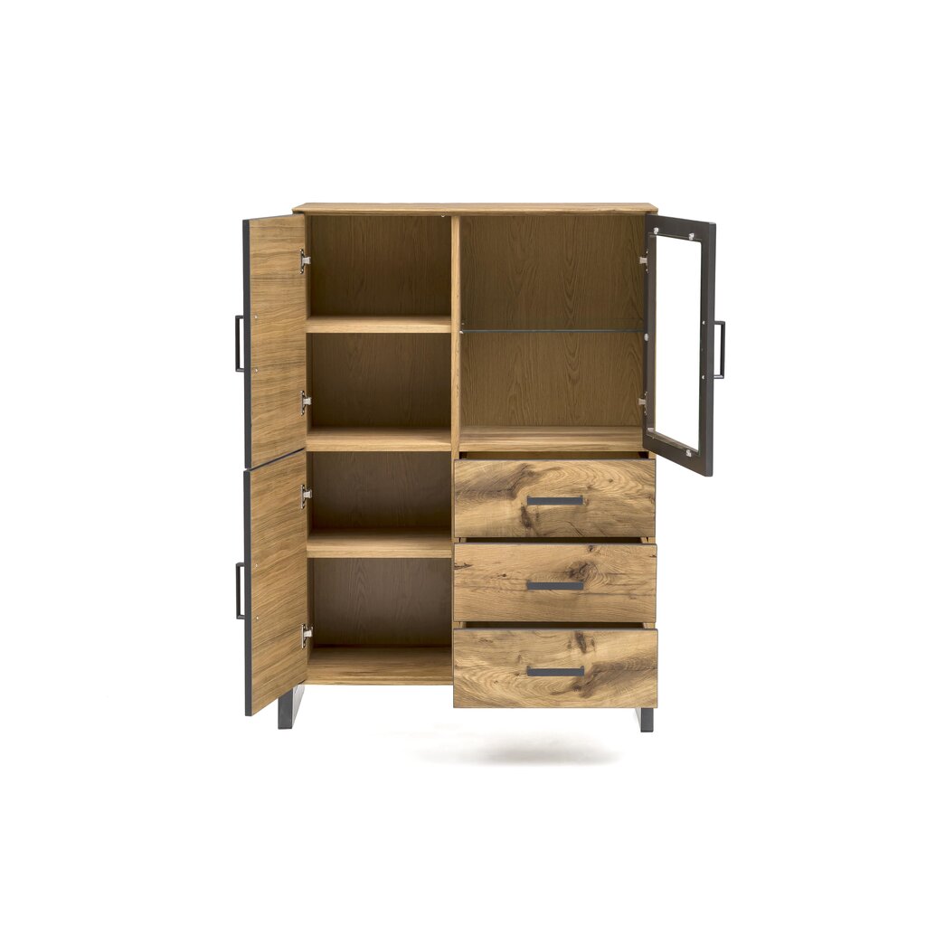 Alteiche Janne Vitrine furniert mit 3 Schubkästen Preview Image