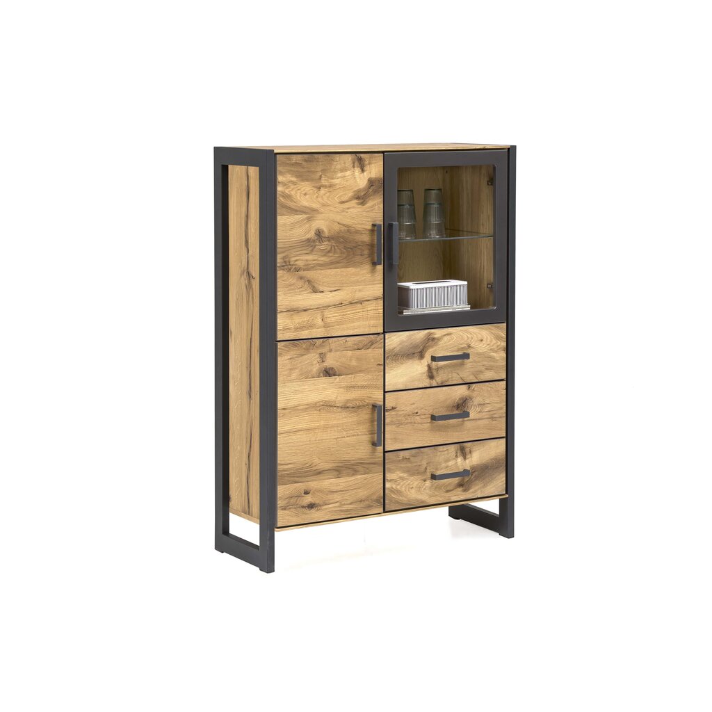 Alteiche Janne Vitrine furniert mit 3 Schubkästen Preview Image