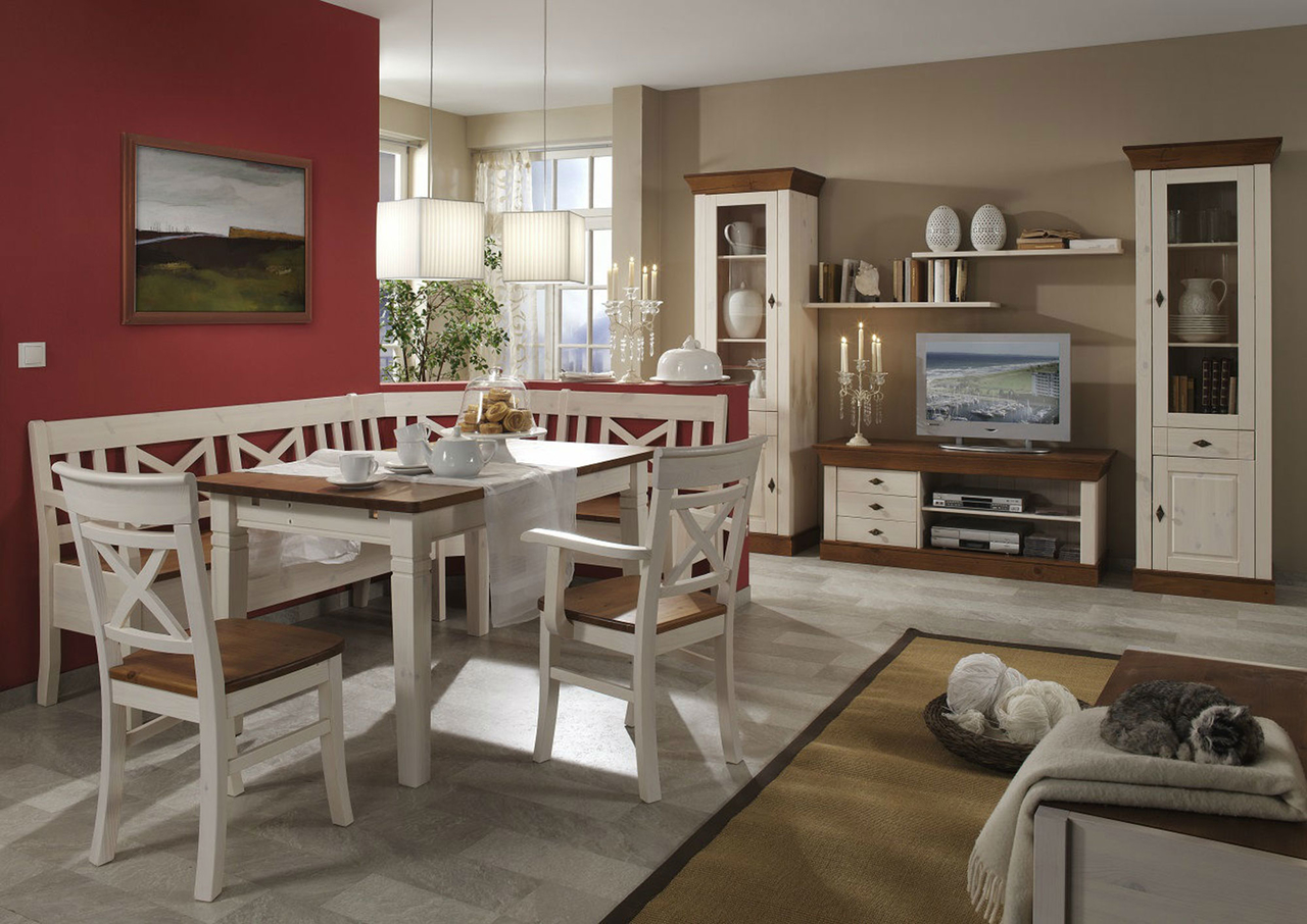 Essgruppe Landhausstil Fjord mit Eckbank weiss bernstein Preview Image