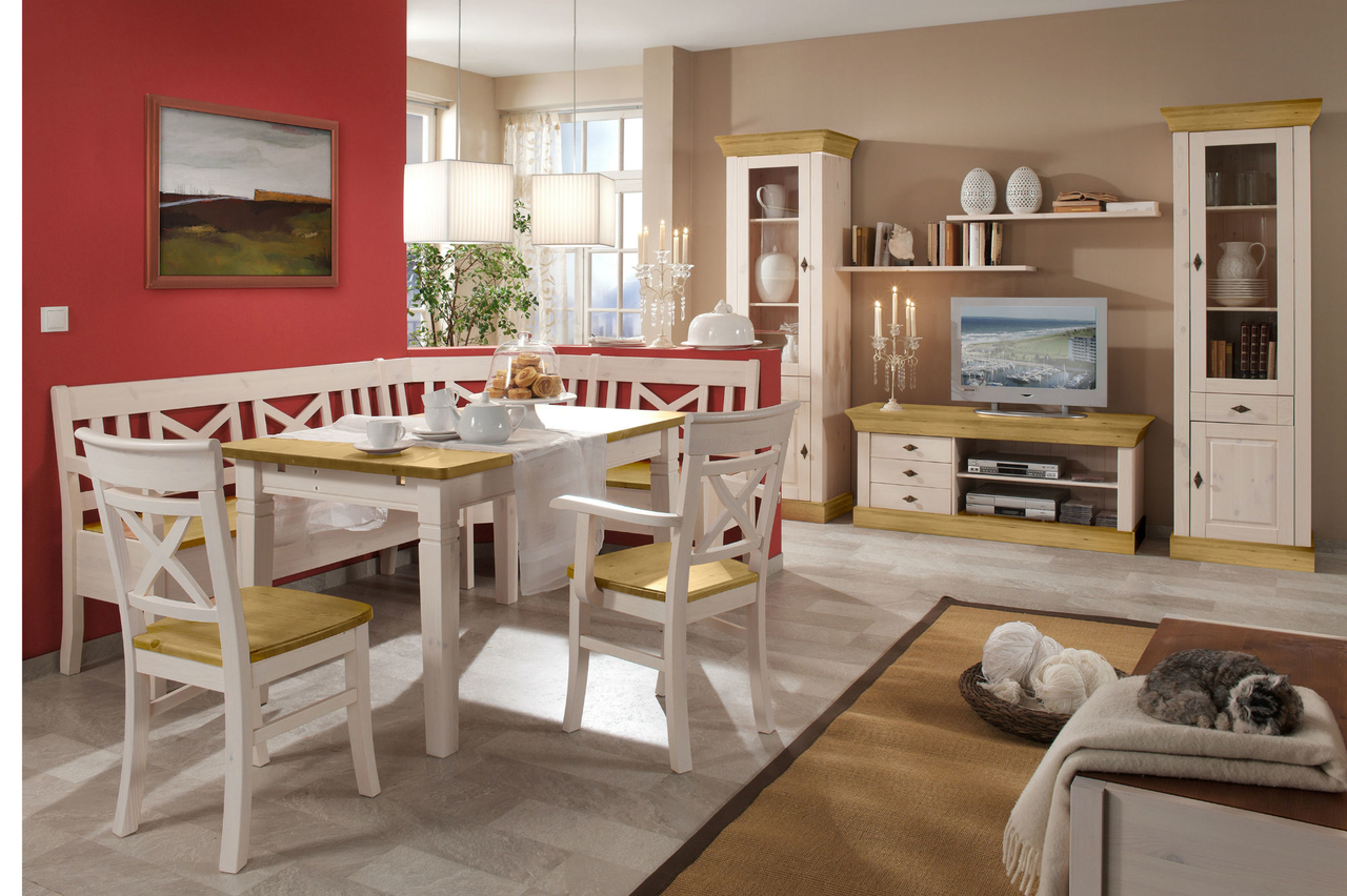 Essgruppe Landhausstil Fjord mit Eckbank weiss gelaugt geölt Preview Image