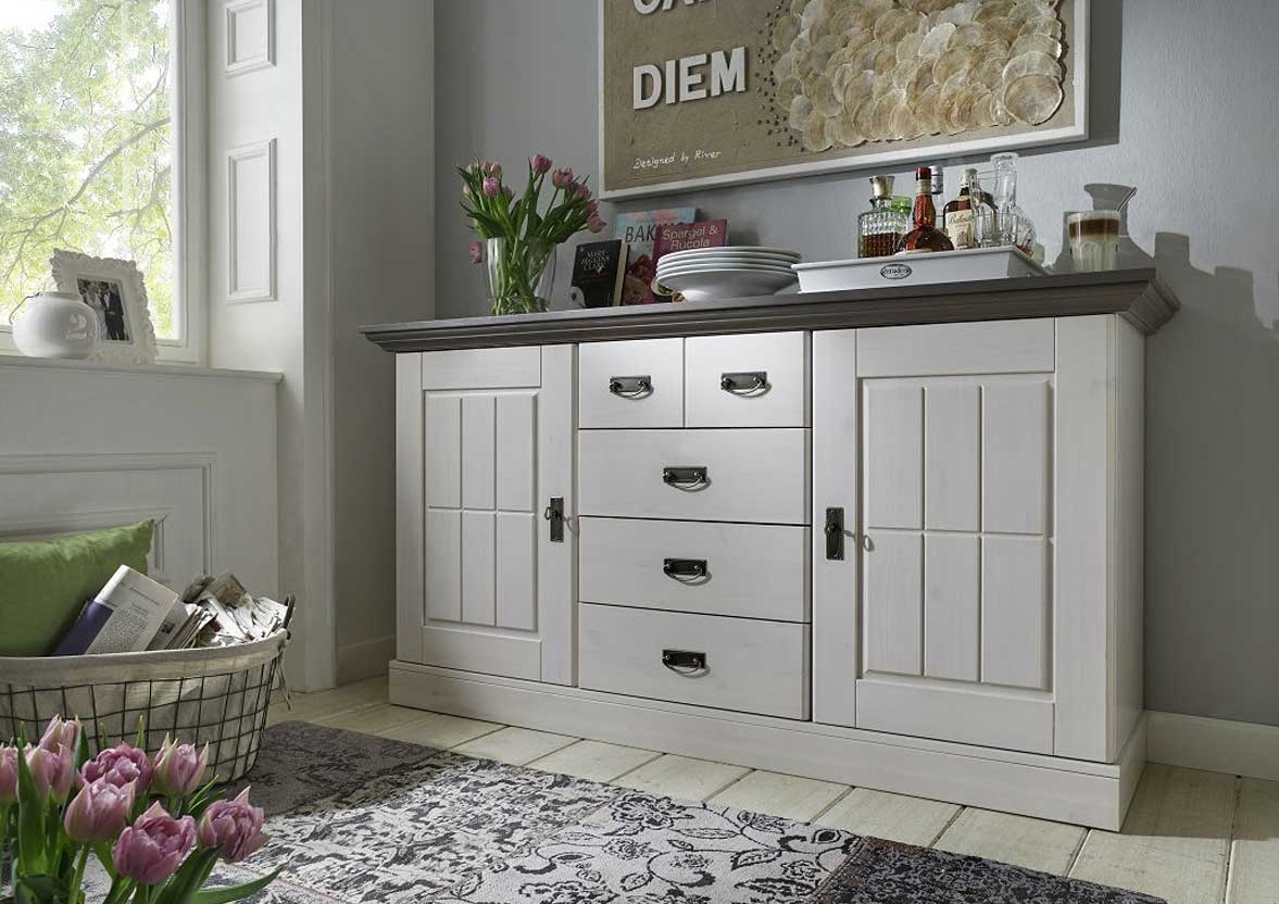 Esszimmer Gruppe mit Sideboard Fjord weiß grau im Landhausstil Preview Image