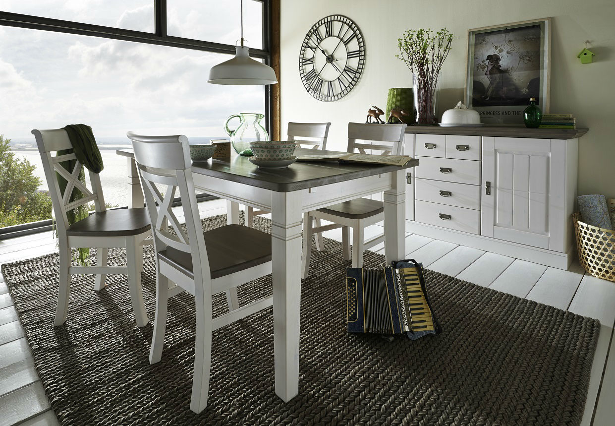 Esszimmer Gruppe mit Sideboard Fjord weiß grau im Landhausstil Preview Image