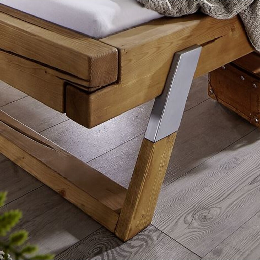 Balkenbett aus Massivholz Kiefer Odense mit Holz Kopfteil Bild 4