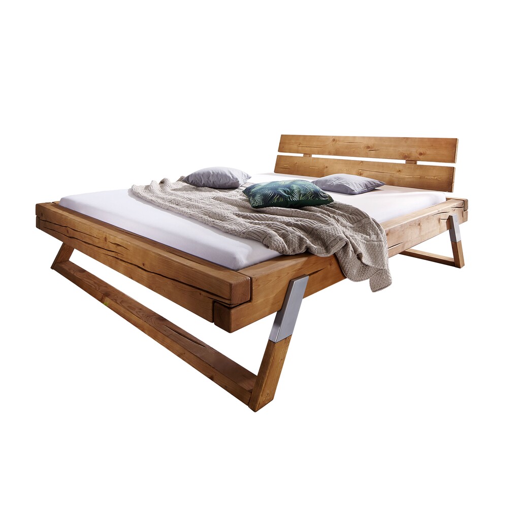 Balkenbett aus Massivholz Kiefer Odense mit Holz Kopfteil Preview Image