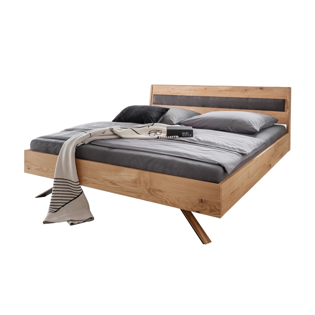 Massivholz Doppelbett Vejle II mit Holzkopfteil und Polster