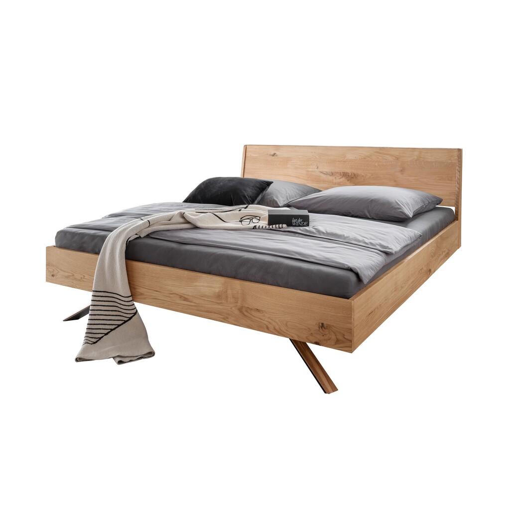 Massivholz Doppelbett Vejle II mit Holzkopfteil Wildeiche