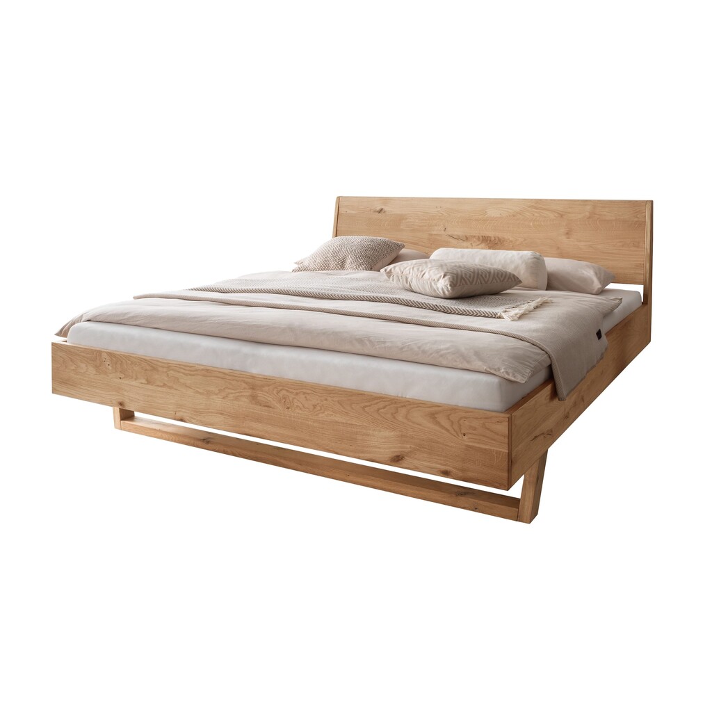 Massivholz Doppelbett Vejle III mit Holzkufe, Holzkopfteil Wildeiche