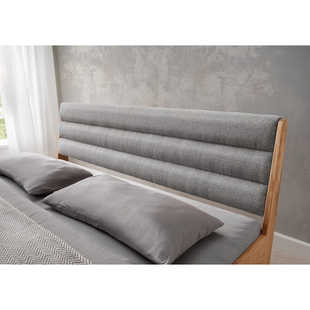 Massivholz Doppelbett Vejle III Wildeiche mit Holzkufe Polsterkopfteil Bild 3