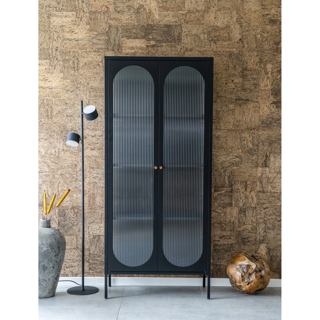 Adelaide Metall Vitrine mit 2 geriffelten Glastüren, Schwarz Preview Image