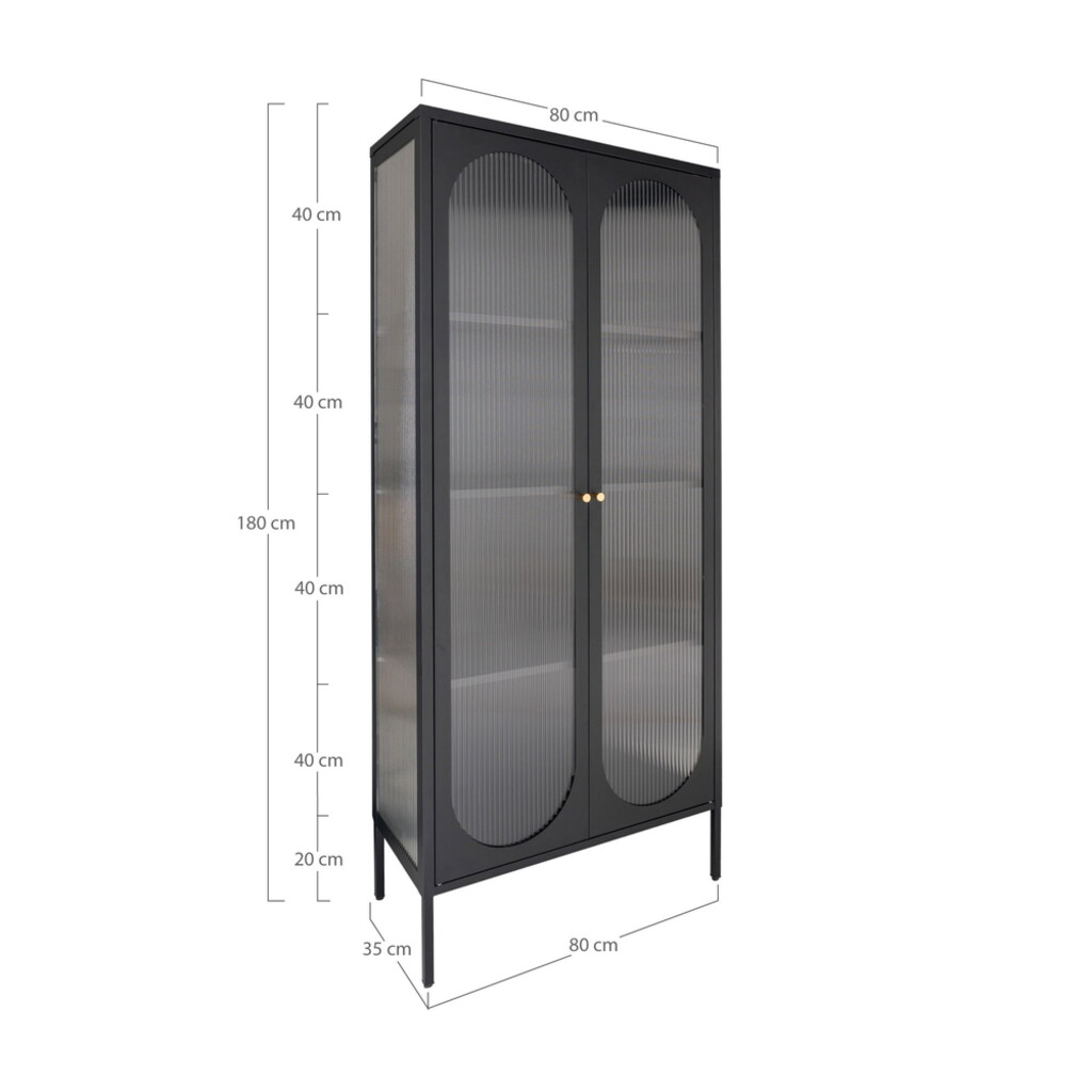 Adelaide Metall Vitrine mit 2 geriffelten Glastüren, Schwarz Bild 4