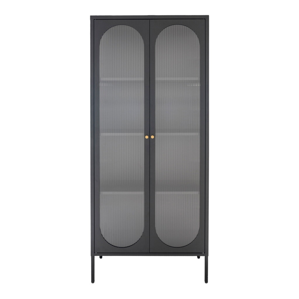 Adelaide Metall Vitrine mit 2 geriffelten Glastüren, Schwarz Preview Image