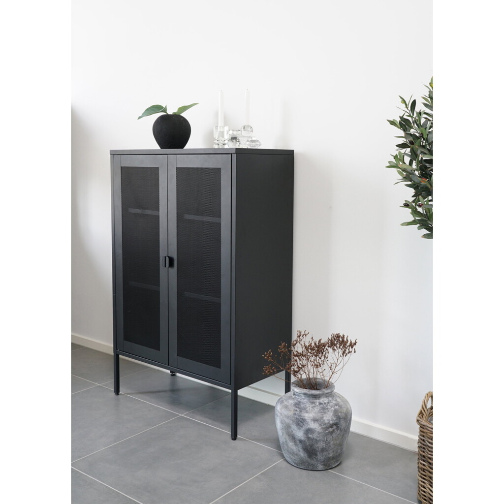 House Nordic Melbourne Metall Cabinet mit 2 Gittertüren, Schwarz Bild 2