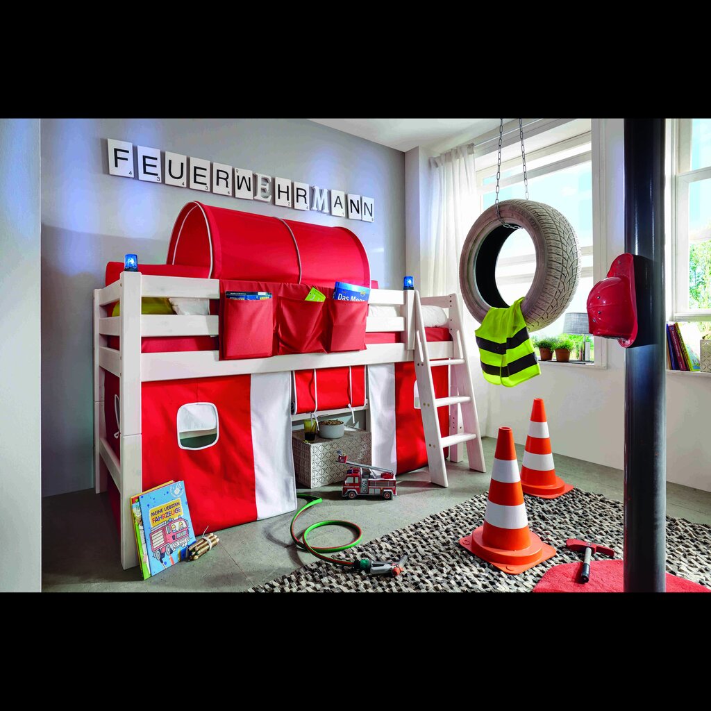 Halbhohes Abenteuerbett Feuerwehr aus massiver Kiefer Preview Image