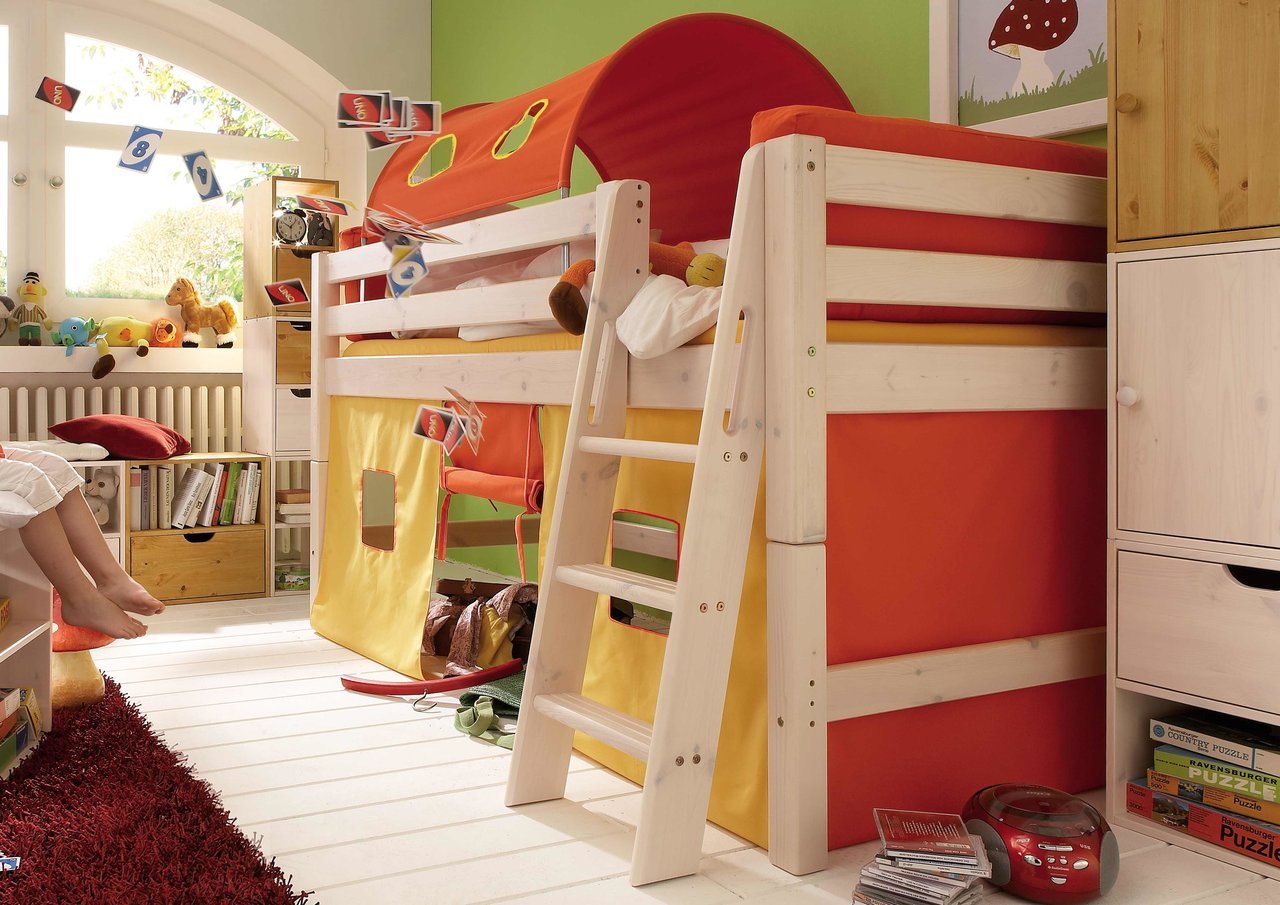 InfansKids Halbhohes Abenteuerbett mit Stoffset Orange Bild 2
