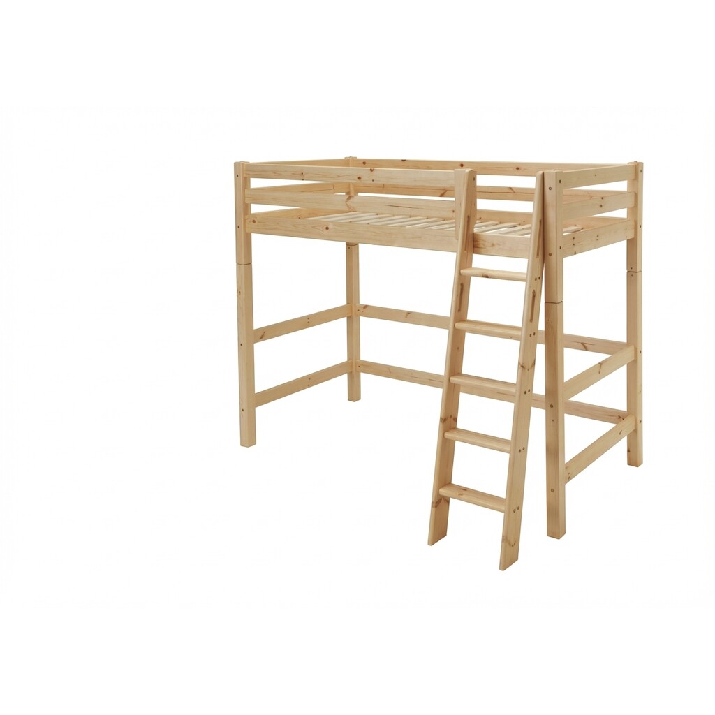 Kinder Hochbett Kiefer mit Absturzsicherung und schräger Leiter Bild 2