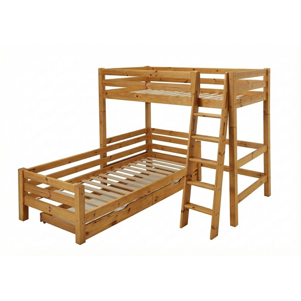 Kinder Hochbett Kiefer mit Einzelbett, Kombination Bild 3