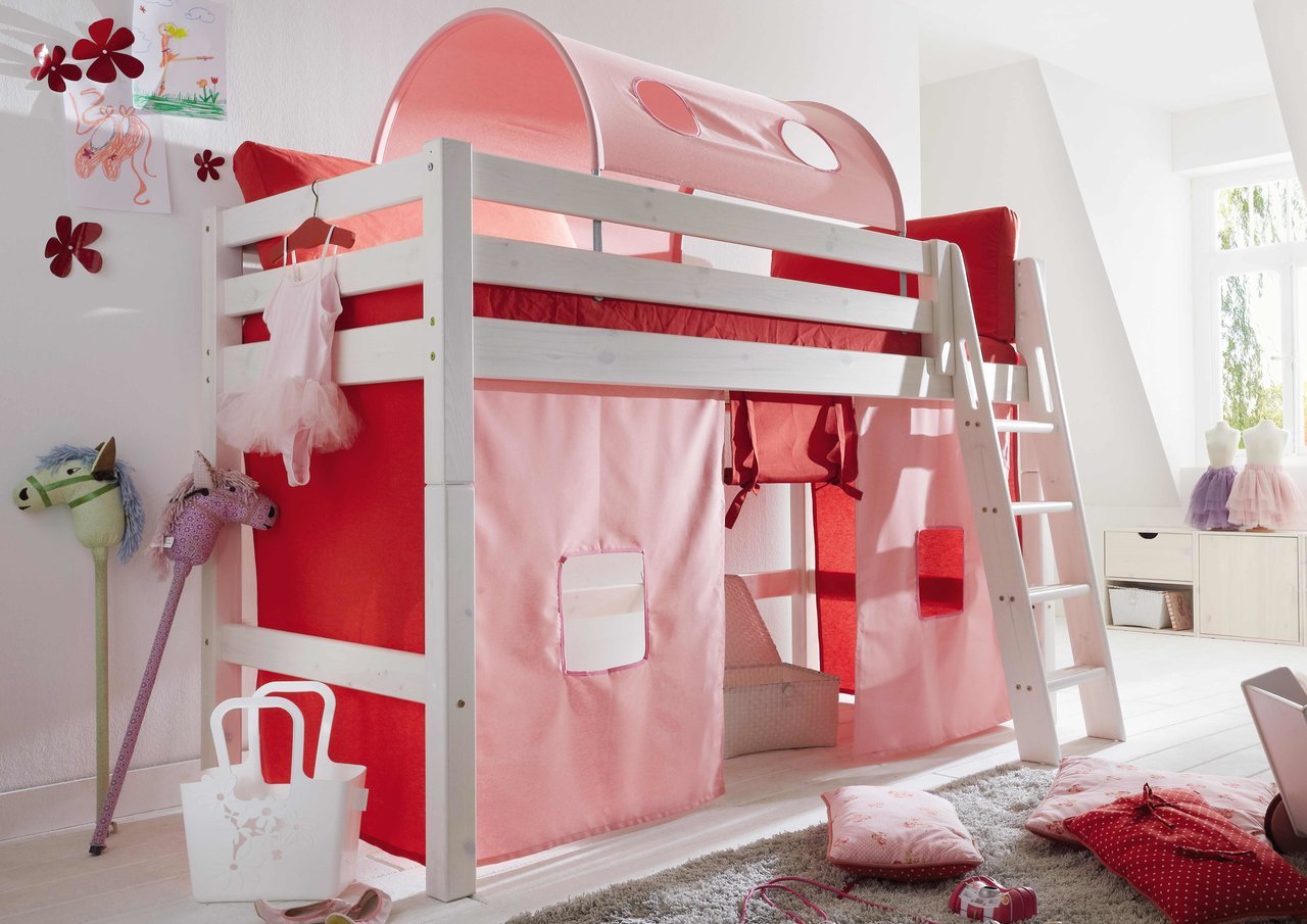 InfansKids Mittelhohes Abenteuerbett mit Stoffset Rosa Bild 2
