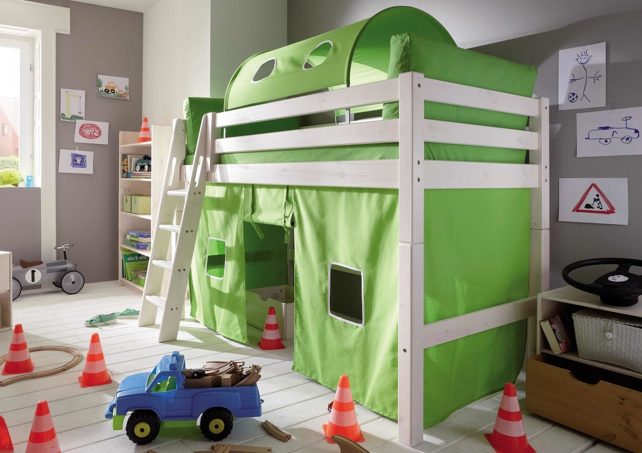InfansKids Mittelhohes Abenteuerbett mit Stoffset Lime Bild 2