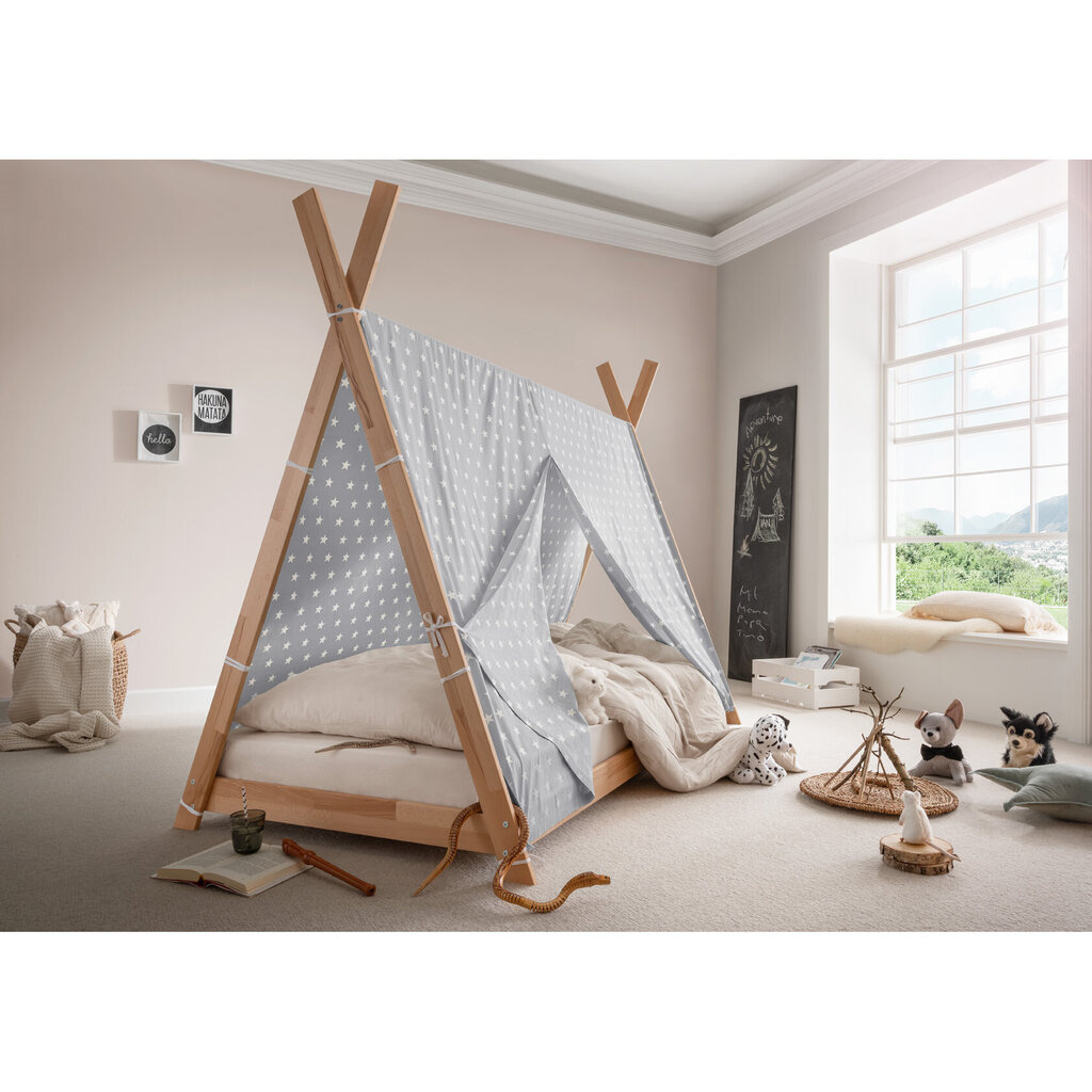 Pinocchio Tipi-Bett, Tipizelt-Bett mit Stoffdach aus massiver Buche natur Bild 2