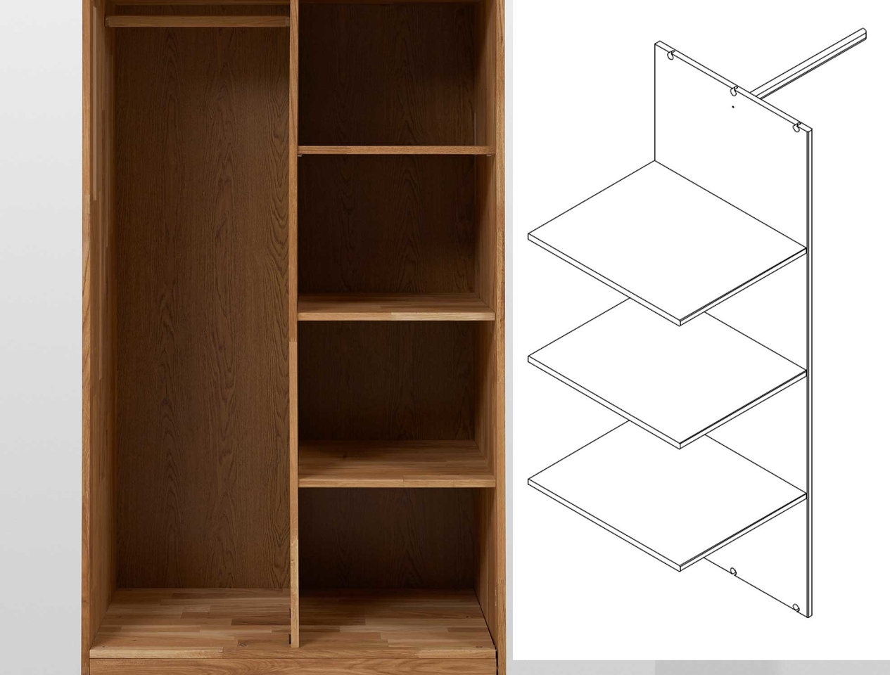 Innenausstattung für Wildeiche Massiv Kleiderschrank NECST Bild 3