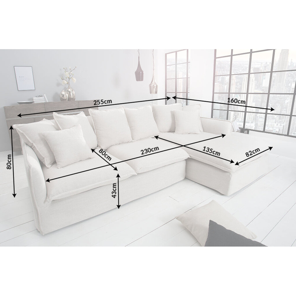 Ecksofa HEAVEN 255cm Federkern abnehmbarer Bezug Strukturstoff Leinen natur Bild 7