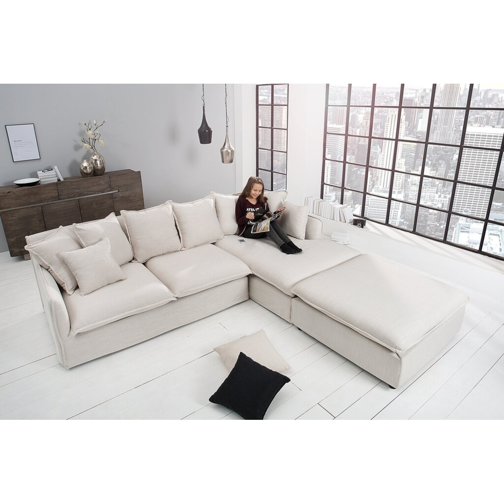 Ecksofa HEAVEN 255cm Federkern abnehmbarer Bezug Strukturstoff Leinen natur Bild 6