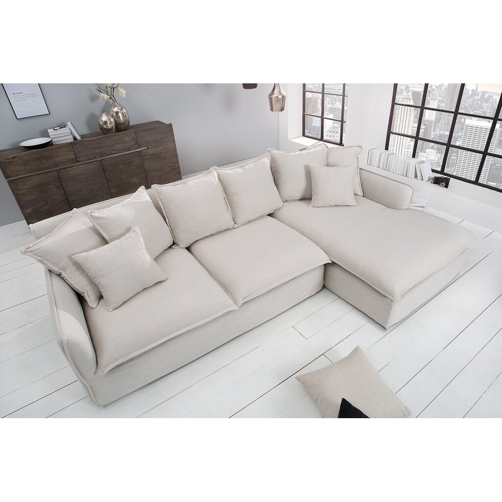 Ecksofa HEAVEN 255cm Federkern abnehmbarer Bezug Strukturstoff Leinen natur Preview Image