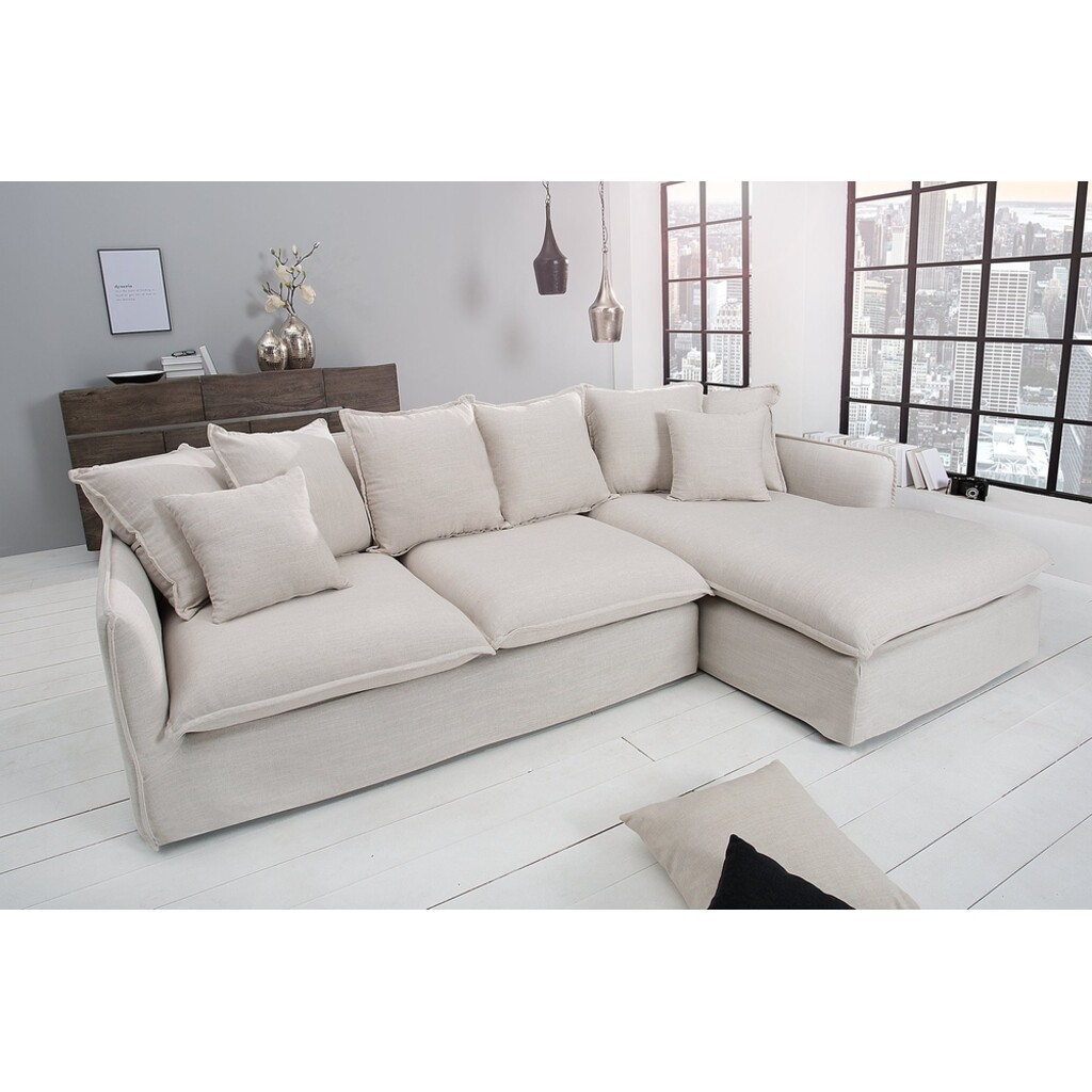Ecksofa HEAVEN 255cm Federkern abnehmbarer Bezug Strukturstoff Leinen natur Bild 3