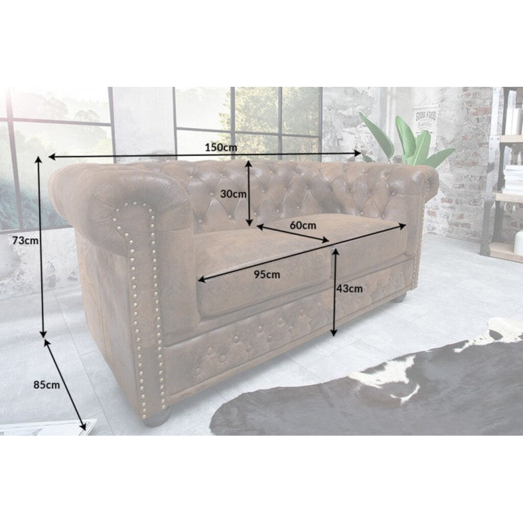Sofa CHESTERFIELD 2-Sitzer Antikoptik braun Bild 3