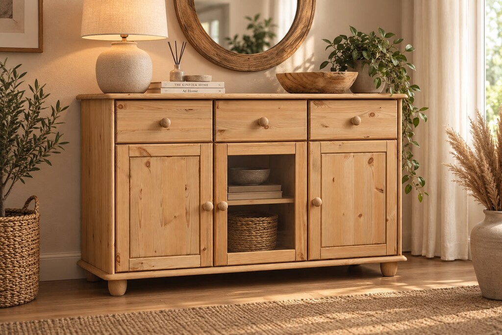 Kiefer Massivholz-Sideboard Ultima 2 Holztüren, 1 Glastür Preview Image