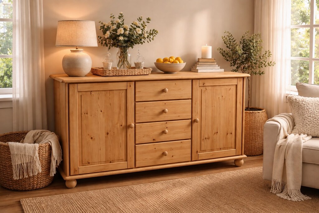 Sideboard Ultima Kiefer gelaugt geölt 2 Türen, 4 Schubladen Preview Image