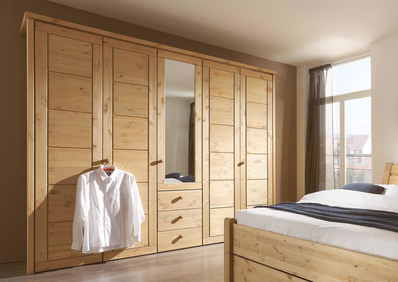 Kleiderschrank mit Kassettenfront mit Spiegelholztür Vita, 5-türig Preview Image
