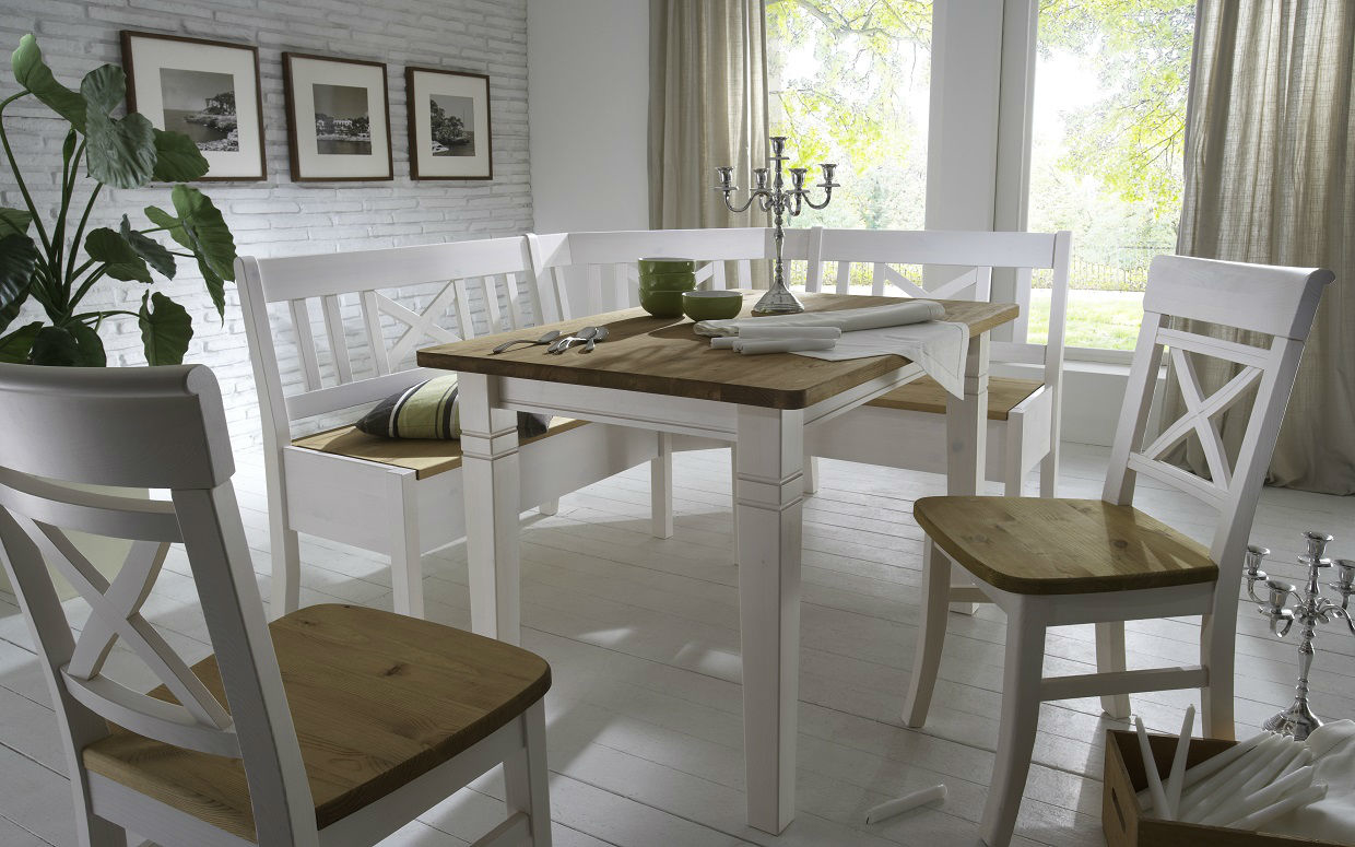 Kleine Esszimmergruppe Landhausstil Fjord weiss gelaugt geölt Preview Image