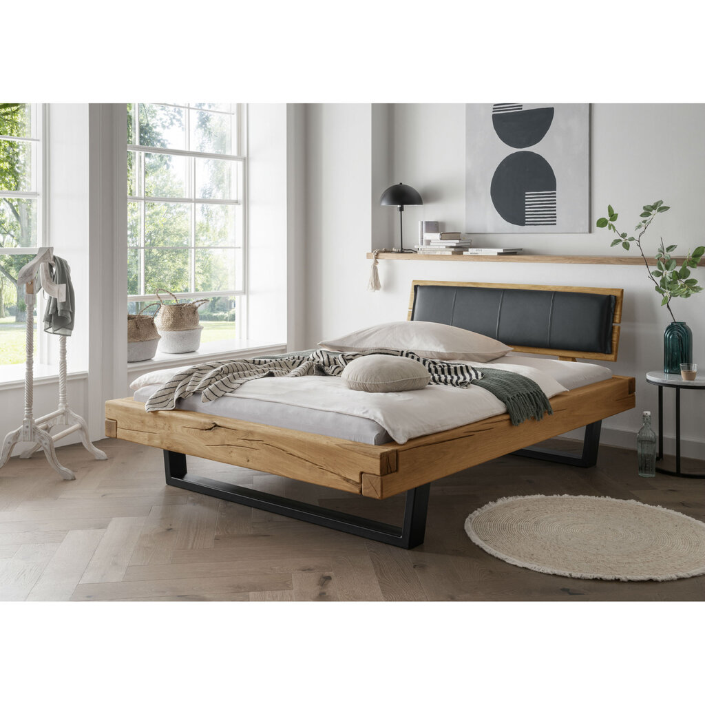 Cinall Massivholz Balkenbett Unika mit Metallkufe und Holzkopfteil Preview Image