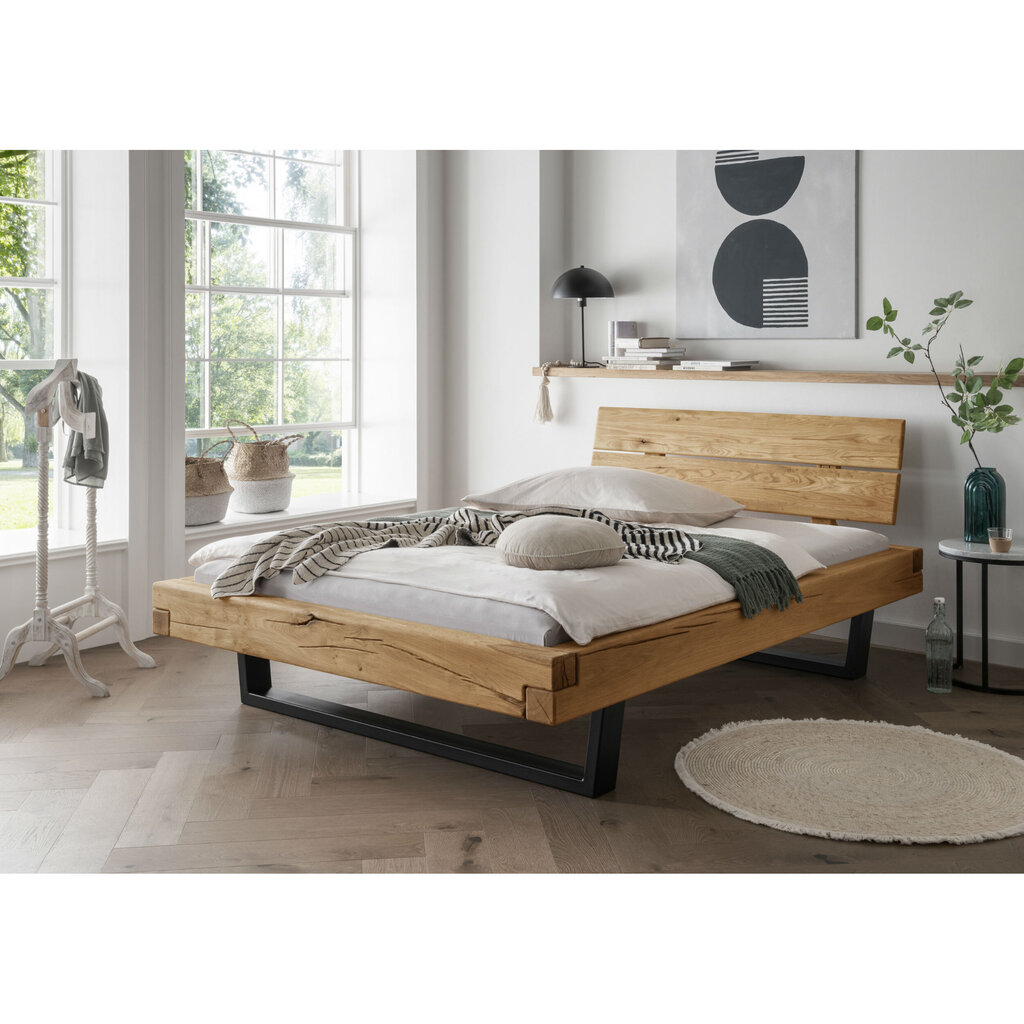 Cinall Massivholz Balkenbett Unika mit Metallkufe und Holzkopfteil Preview Image