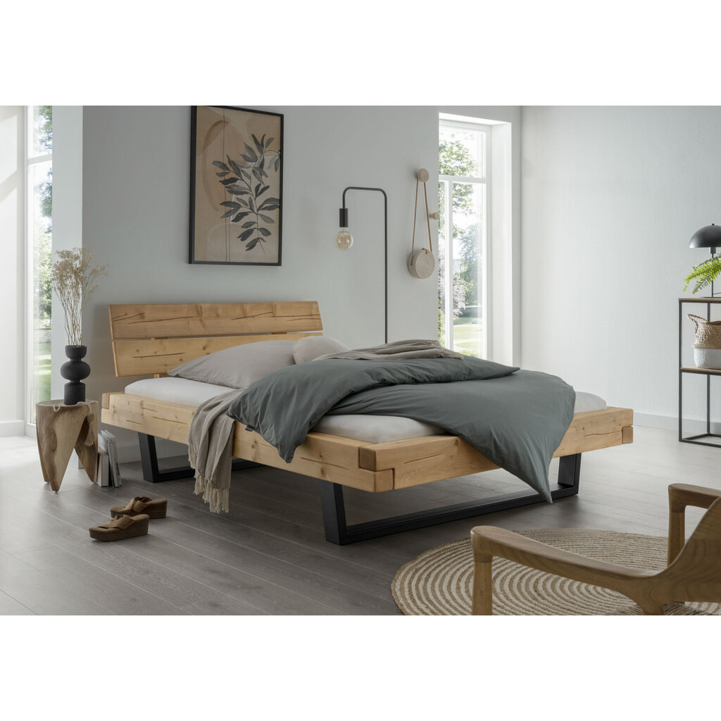 Cinall Massivholz Balkenbett Unika mit Metallkufe und Holzkopfteil Bild 3