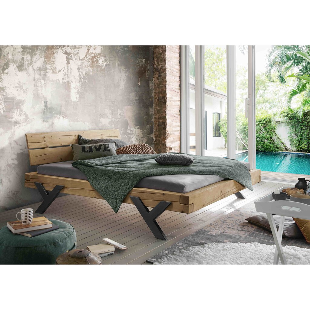 Cinall Unika Balkenbett Doppelbett mit Y-Bein Metall aus Massivholz Preview Image