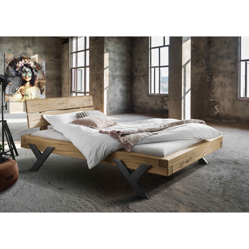 Cinall Unika Balkenbett Doppelbett mit Y-Bein Metall aus Massivholz Preview Image