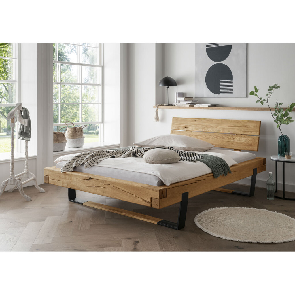 Balkenbett Bold mit Holzkopteil und Metall-Holz Kufe Preview Image
