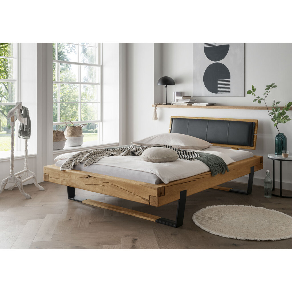 Balkenbett Bold mit Holzkopteil und Metall-Holz Kufe Preview Image