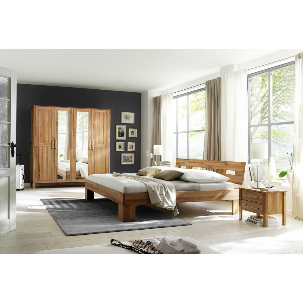 Massivholz Schlafzimmer Bett Modern Zen mit Grid Kopfteil Preview Image
