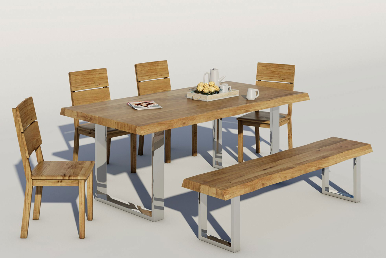 Massivholz Sitzbank Baumkante mit Chromgestell Preview Image