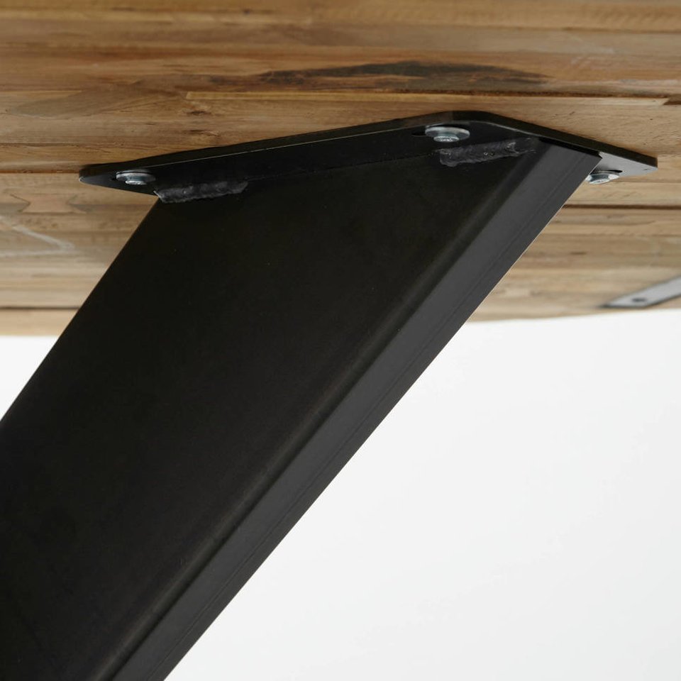 Ovaler Esstisch Teak Massivholz mit Metallfuß Bild 3