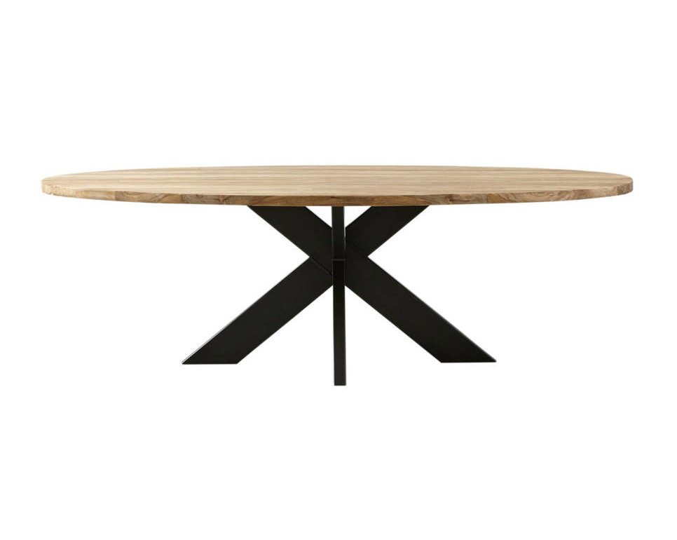 Ovaler Esstisch Teak Massivholz mit Metallfuß Bild 6