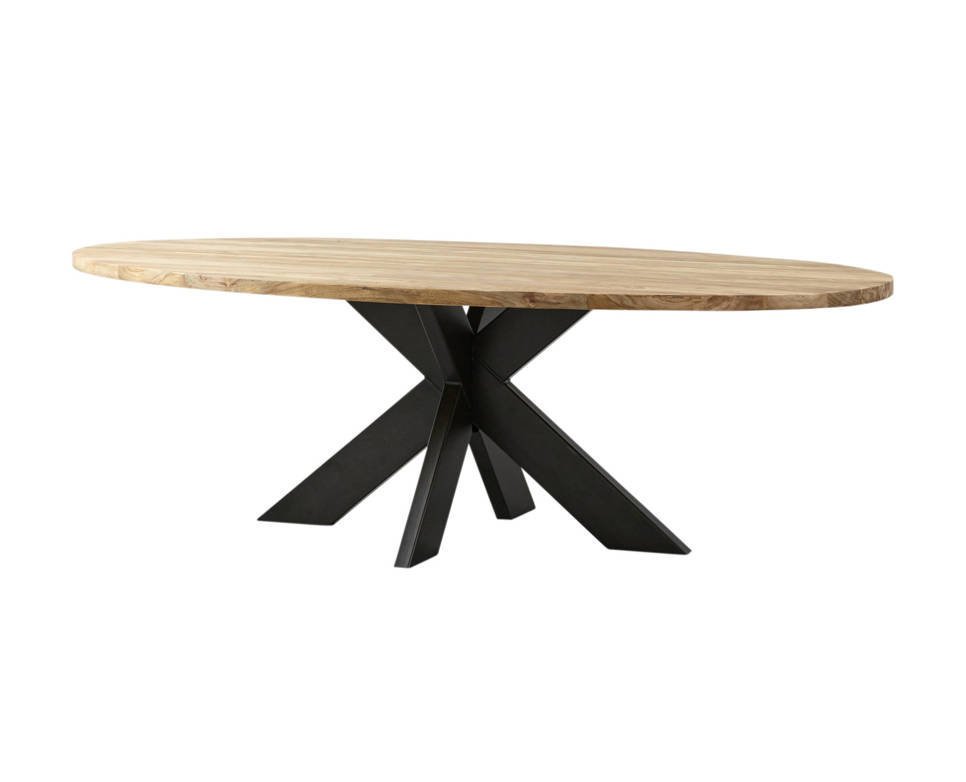 Ovaler Esstisch Teak Massivholz mit Metallfuß Bild 7
