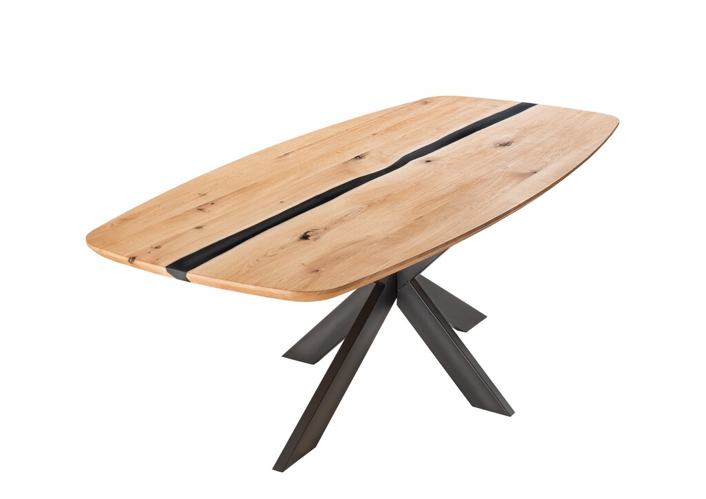 Harztisch mit ovaler Tischplatte mit Schweizer Kante und Metalluntergestell Spinne 40 Preview Image