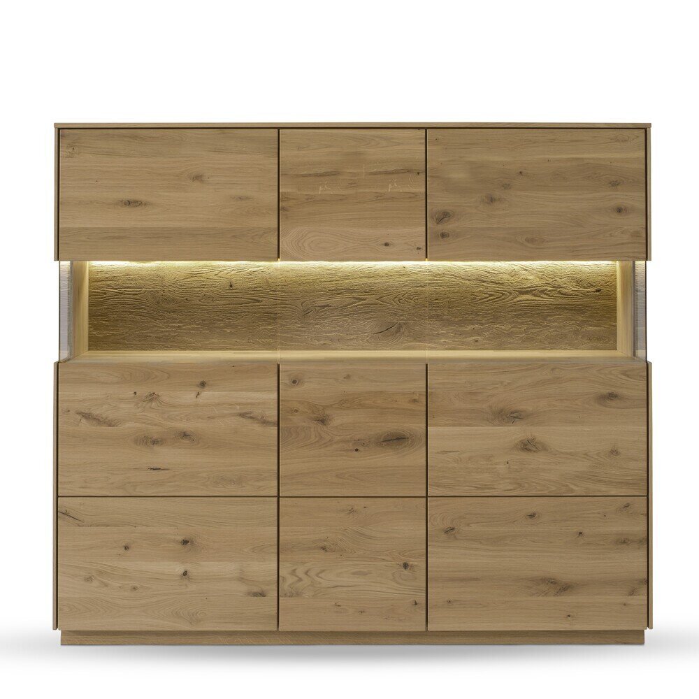 Highboard mit Glaseinsatz und Beleuchtung St. Gallen aus Wildeiche Preview Image